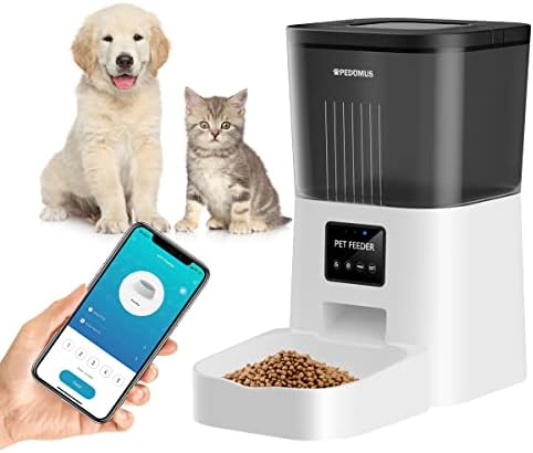 PEDOMUS Automatic Cat Feeder with WiFi APP Control Automatic Cat Food Dispenser 4L Timed and Quantitative Automatic Pet Feeder Feeder with Portion Control for Cats and Small / Medium Dogs