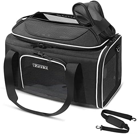 Petskd Pet Carrier Top-Expandable 17x13x9.5 Southwest Airline Approved, Soft Small Dog Cat Carrier for 1-15 LBS Pets with Locking Safety Zipper and Anti-Scratch Mesh(Black)