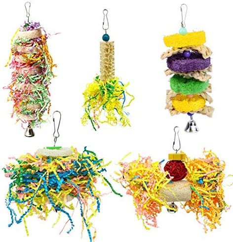 5Pcs Bird Shredding Toys for Parakeet Cockatiel Conure Bird Parrot Loofah Toys Parakeet Chewing Toys Parrot Shredder Toys Bird Foraging Toys Bird Cage Accessories for Small Medium Parrots