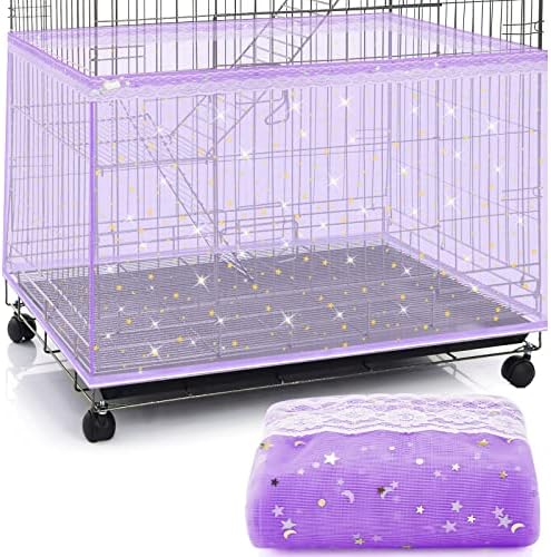 Large Bird Cage Cover Birdcage Nylon Mesh Net Cover Seed Feather Catcher Twinkle Star Universal Birdcage Cover Bird Seed Guard Skirt for Parakeet Macaw African Round Square Cage (Purple,XL)