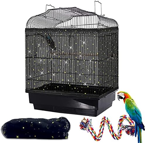 Large Adjustable Bird Cage Net Cover Seed Catcher, Airy Nylon Star Mesh Net Square Cage, Bird Rope Perch Toys Cage Accessories, Birdcage Cover Skirt Seed Guard for Parrot Parakeet Macaw