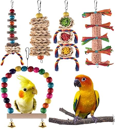 KATUMO Bird Toys, Parrot Chew Toys Parakeet Perch Conure Swing Cockatiel Cage Toys for Lovebird Conure Parakeet and Small Birds