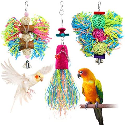 BWOGUE Bird Chewing Toys Parrot Shredder Toy Shred Foraging Hanging Cage Toy for Conure Cockatiel African Grey Amazon (3 Pack)
