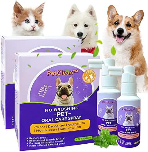 Pet Clean Teeth Spray, Pet Clean Teeth Cleaning Spray for Dogs & Cats, Pet Clean Oral Spray, Fresh Breath for Pet, Targets Tartar & Plaque, Eliminate Bad Breath, 100% Safe Healthy Ingredients (2PCS)