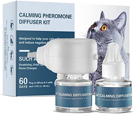 Amrence Cat Calming Pheromone Diffuser Kit:1 Diffuser & 2 Refills for 60 Days Use,to Help Reduce Pee, New Zone, Aggression, Fighting with Dogs & Other Behavior