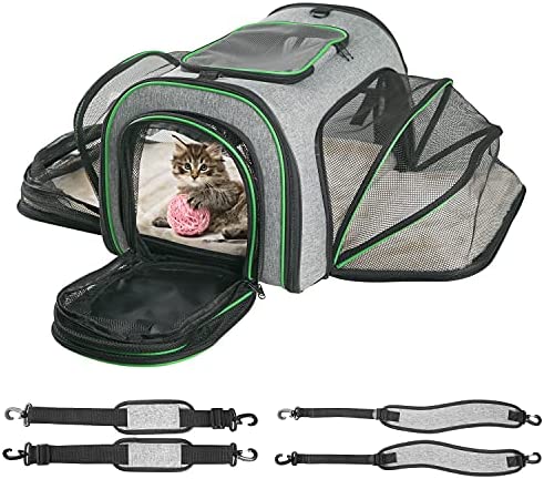 Minthouz Cat Carrier, Four-side Expandable Pet Carrier Airline Approved Dog Carrier with Safty Leash and Shoulder Strap, Collapsible Puppy Carrier with Self-lock Zipper,Removable Fleece Pad and Pocket
