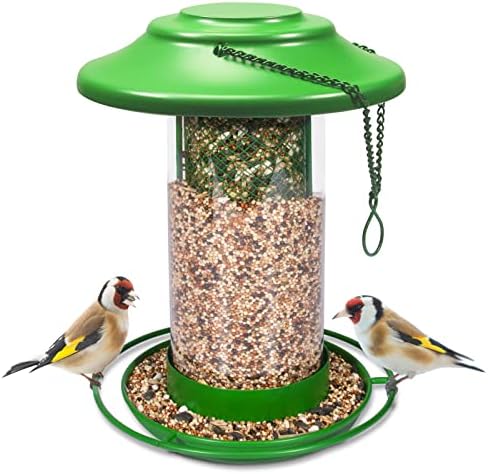 ZGQOOFA Bird Feeders for Outdoors Hanging – Heavy Duty Metal Bird Feeder- Wild Bird Feeders Squirrel Proof for Outside, Green