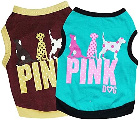 Pack of 2 pcs Dog Tank Top Cat Shirt Puppy Summer Shirt Pet Shirts Soft Breathable Sleeveless Vest Cute Dog Cotton Clothing only for Small Dogs and Cats (Pink Word, X-Small)