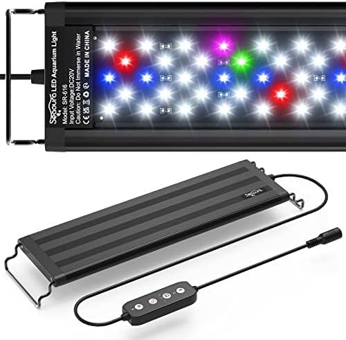SEAOURA Led Aquarium Light for Plants-Full Spectrum Fish Tank Light with Timer Auto On/Off, 12-18 Inch, Adjustable Brightness, White Blue Red Green Pink LEDs with Extendable Brackets for Freshwater